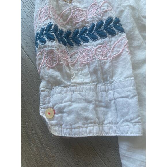 Johnny Was Floral Embroidered Beige Cotton Blouse Tunic 3J Workshop Medium Flaw - Picture 4 of 9